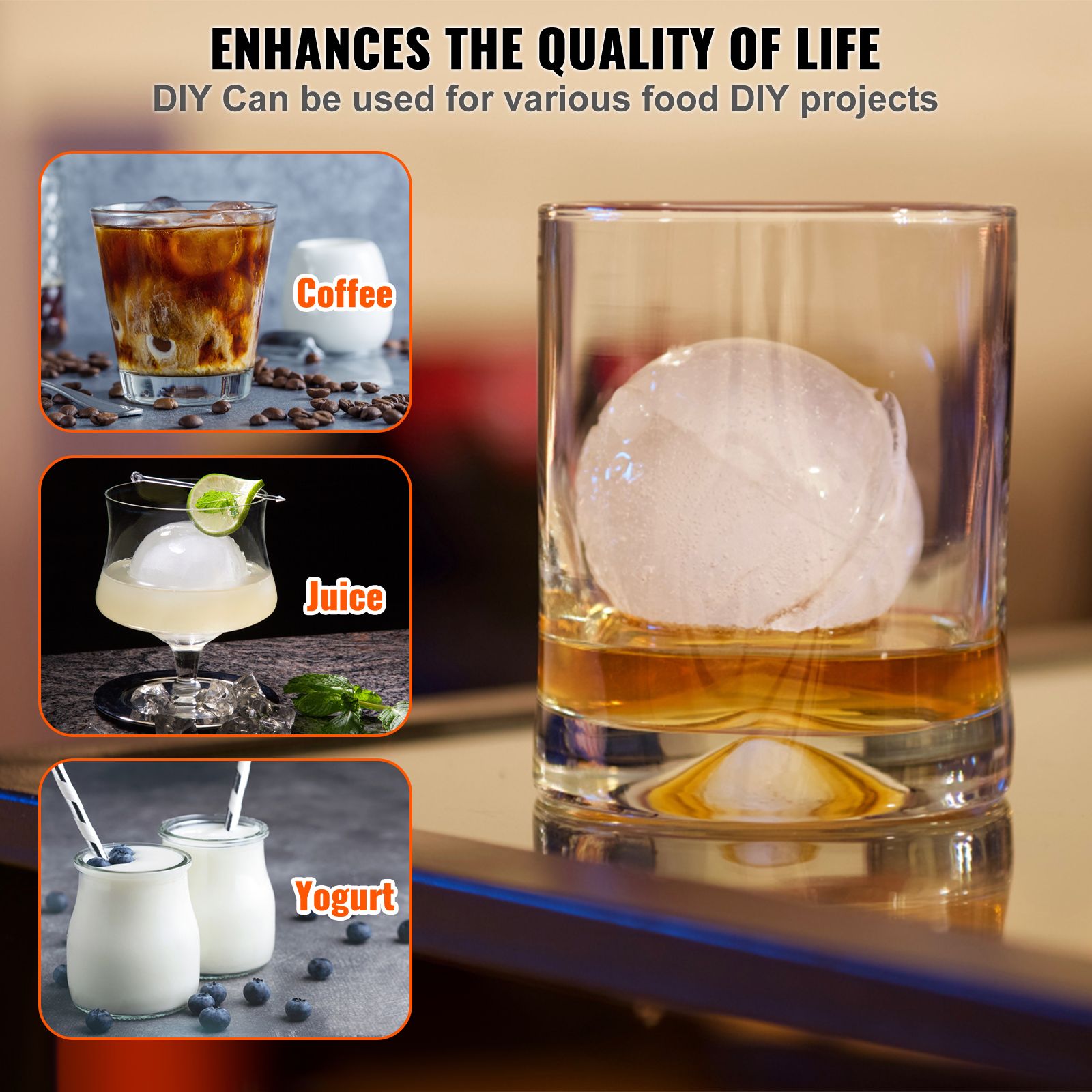 Ice Ball Press Kit, Aircraft Al Alloy Ice Press with Ice Block Mold, Large Mat, Tong, Drip Tray, One Glass, Round Ice Ball Maker 2.4"/60 mm Ice Sphere, for โ image 6