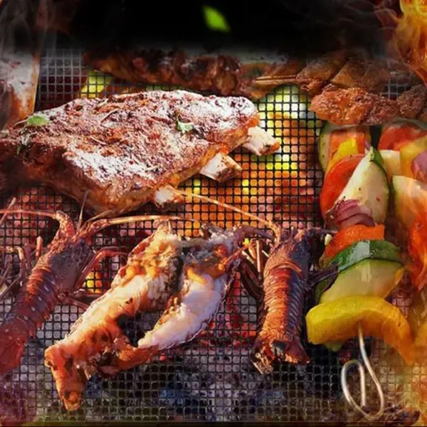 6 Pack Reusable Non-Stick Heat Resistant BBQ Grill Mesh Mats for Gas Charcoal Grills Oven Camping Outdoor Cooking, Silver 30 × 40 cm — image 5