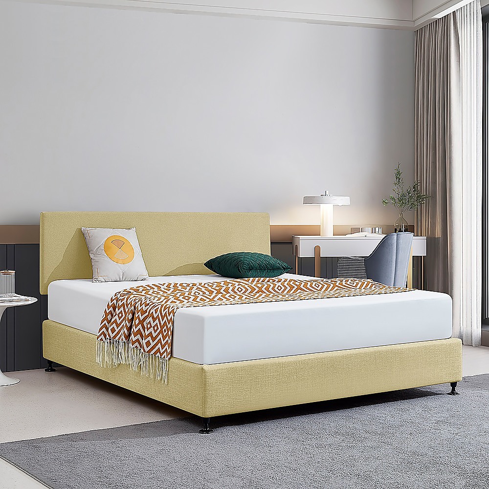 Linen Fabric King Bed Deluxe Headboard Bedhead - Sulfur Yellow — image 3