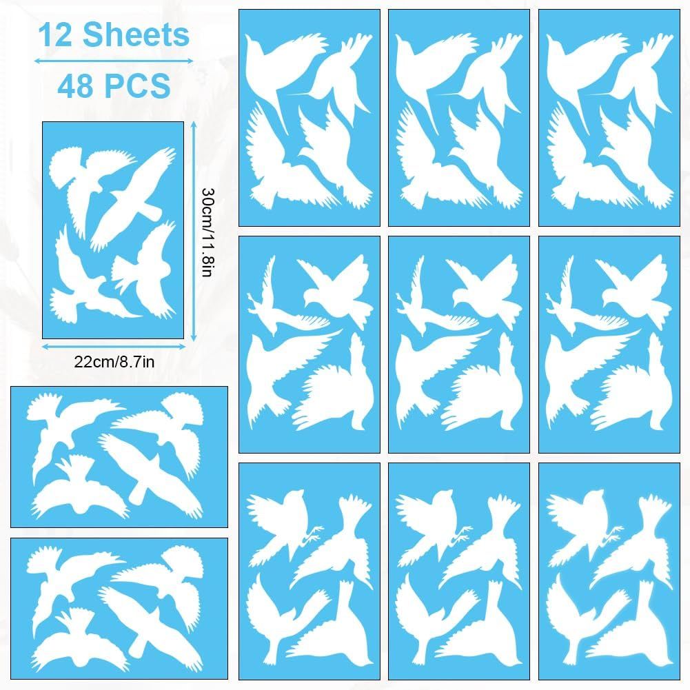 Window Stickers, 12 Sheets 48PCS PVC Self-Adhesive Anti-Collision Window Stickers, Bird Shape Window Stickers, Alarm Bird Window — image 2