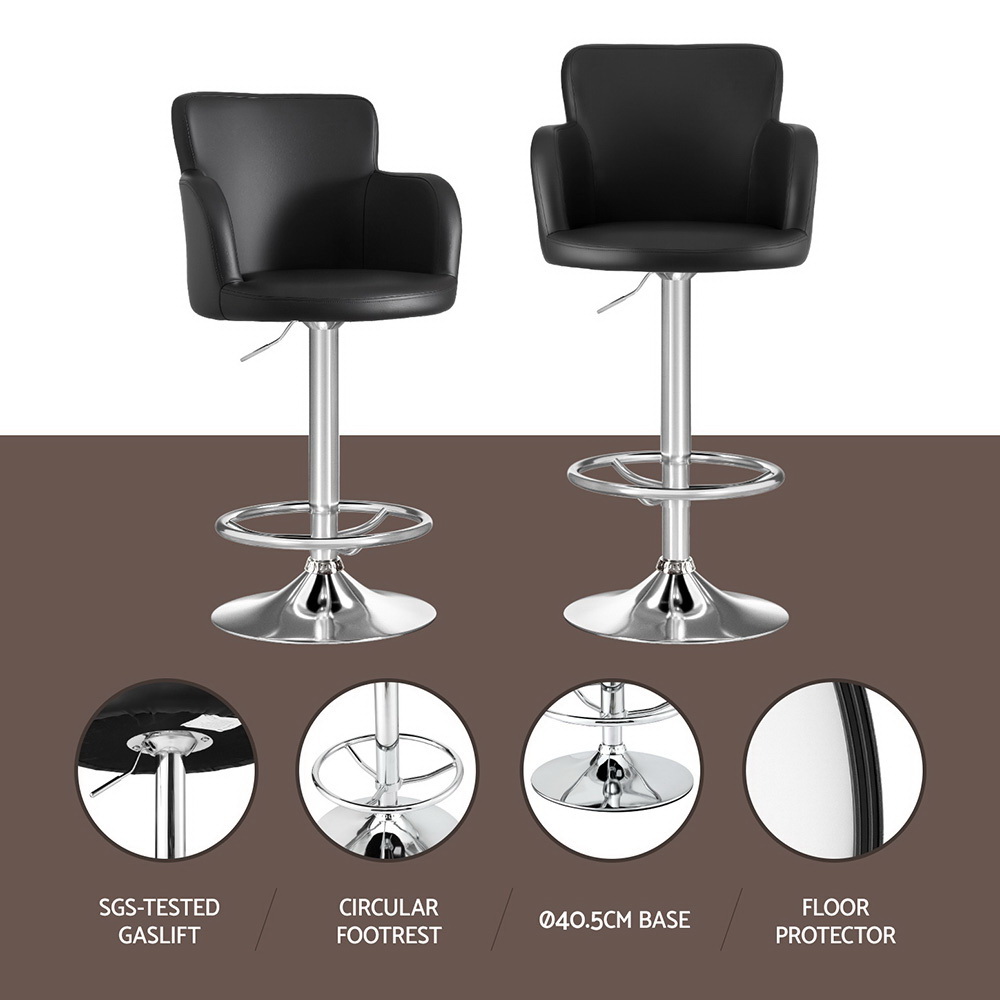 Artiss 1x Leather Bar Stools Swivel Adjustable Gas Lift PU Counter Chairs Black — image 4