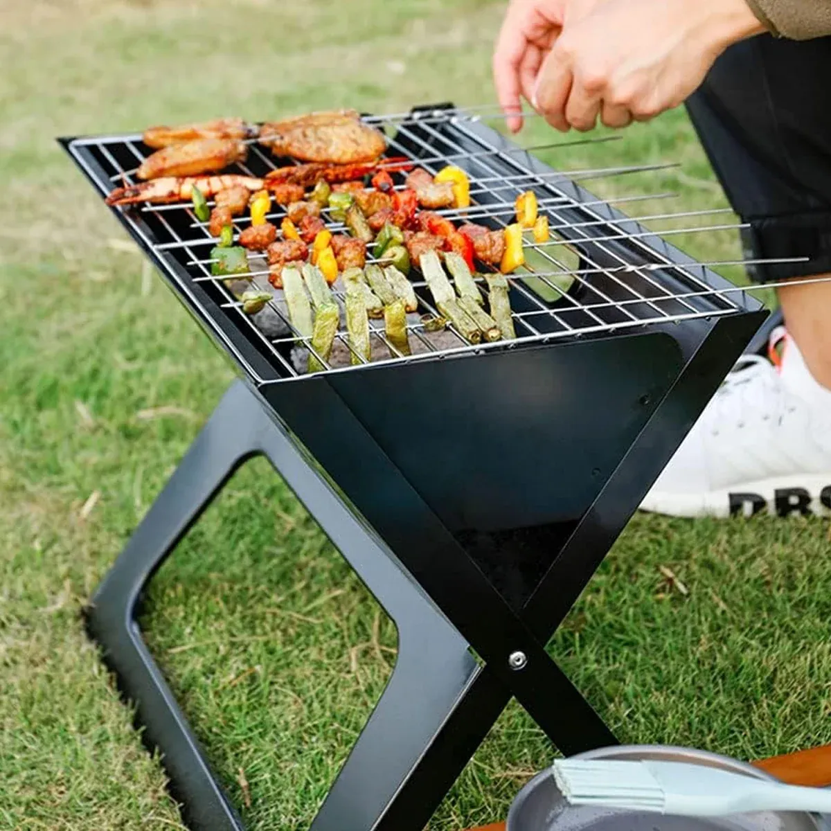 Grillz BBQ Grill Charcoal Smoker Outdoor Portable Camping Folding Steel Barbecue — image 4