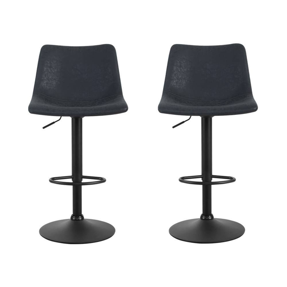 Artiss 2x Bar Stools Vintage Leather Swivel Gas Lift Black โ image 3