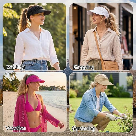 Women's UPF 50+ UV Protection Sun Visor Hat | That Girl Aesthetic High Ponytail Wide Brim Hat | Birthday Gift for Her Beach Golf Hiking Outdoor Daily Casual — image 5