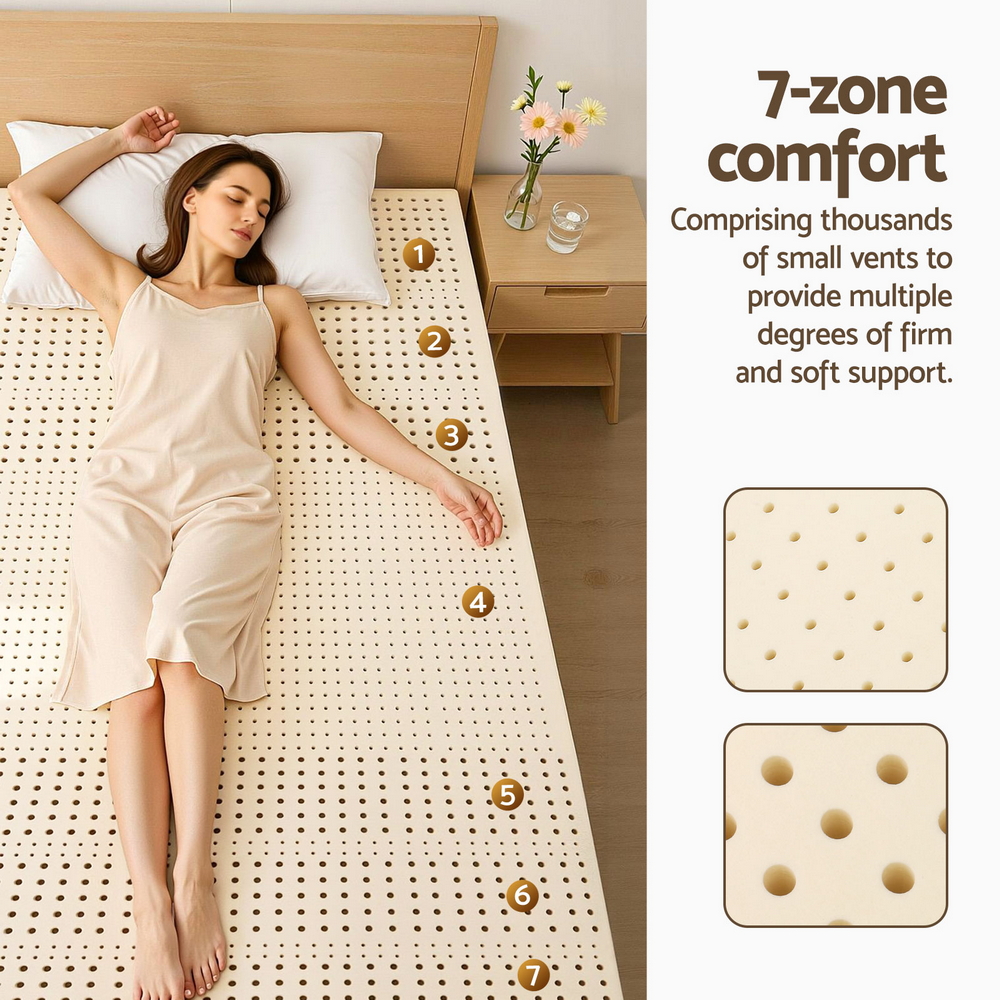 Giselle Bedding Latex Mattress Topper, 5cm Thick Cooling Bed Pad for Side Sleepers Pain Relief, 7 Zone Foldable Mat with Washable Cover for Guest Room Bedroom โ image 5
