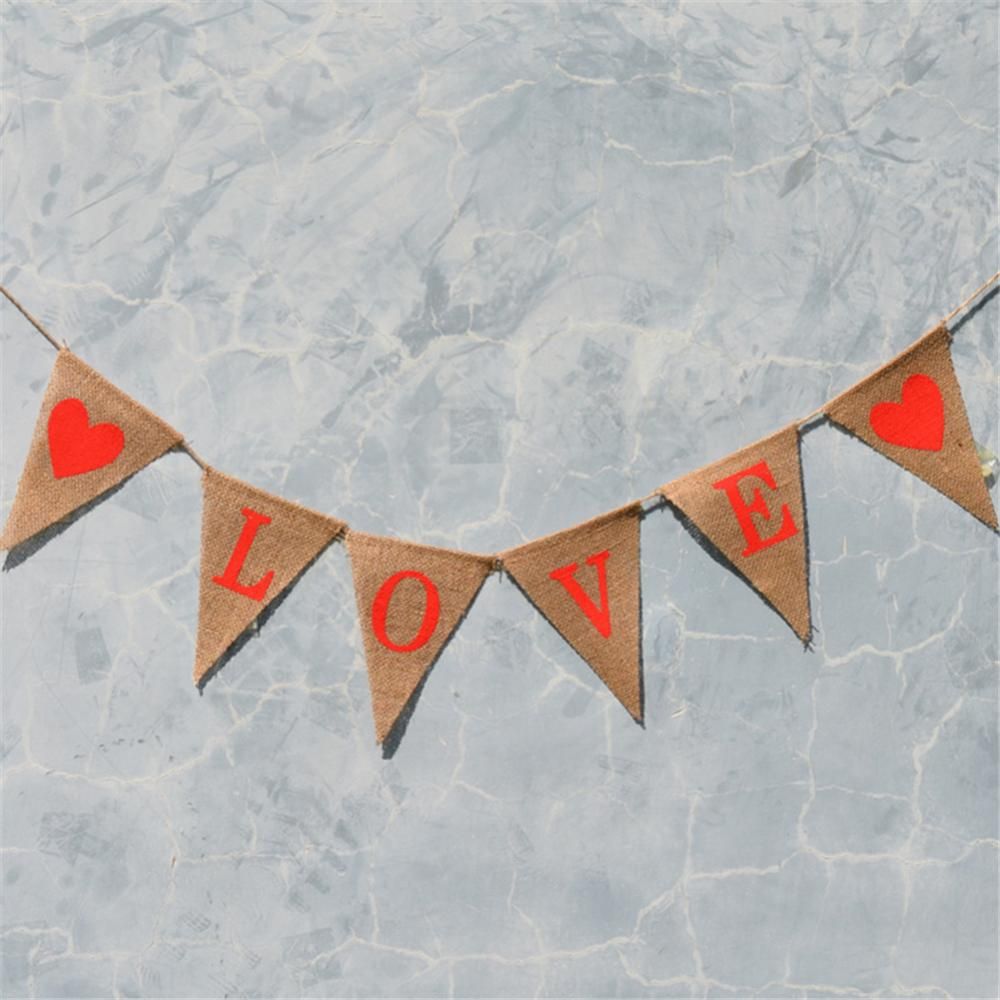 LOVE Triangle Linen Hanging Flags Banner Bunting for Wedding Bridal Shower Proposal Decoration — image 3