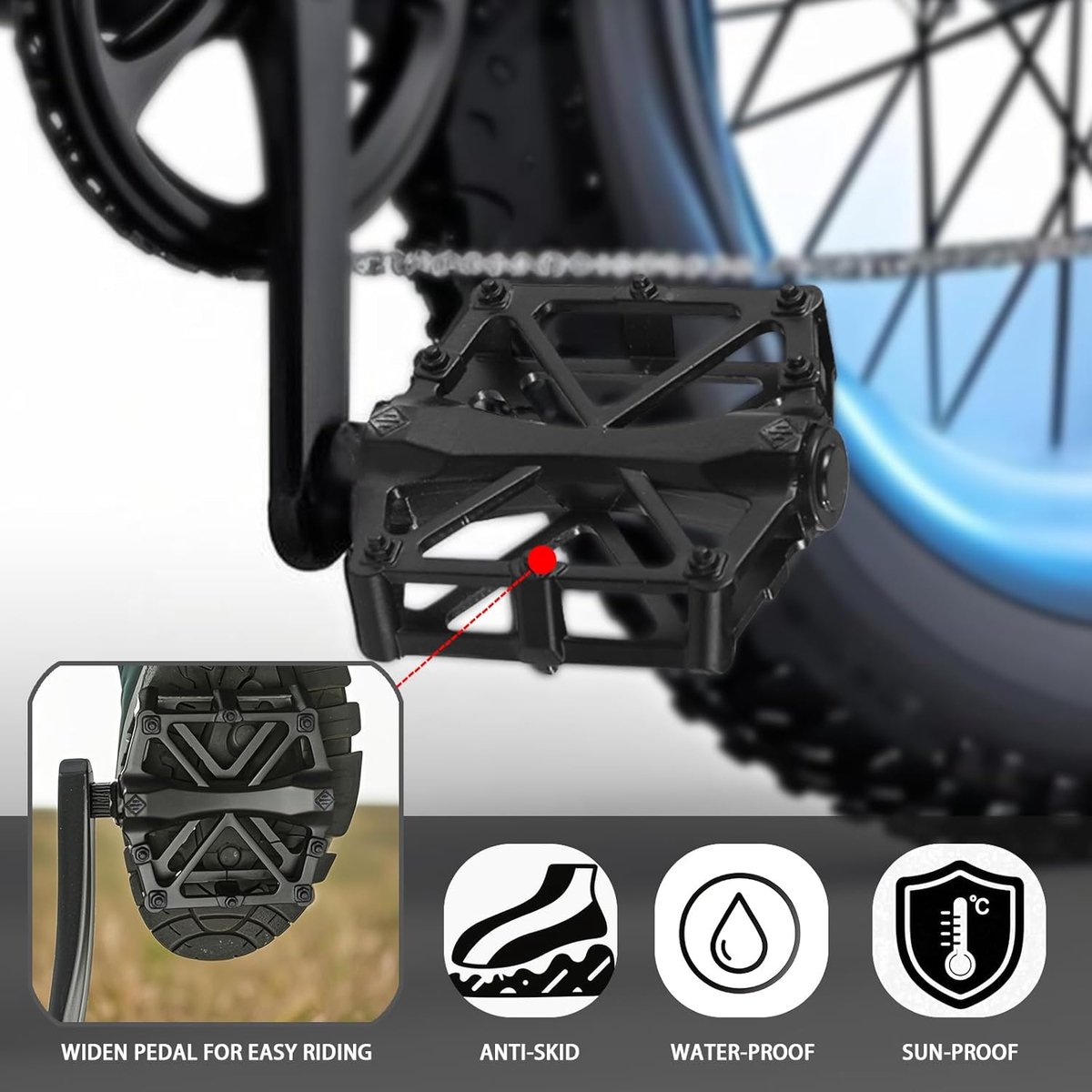 Foot pedals - 9/16 inch mountain bike foot pedals - with waterproof, sealed bearings - 2-pack — image 3