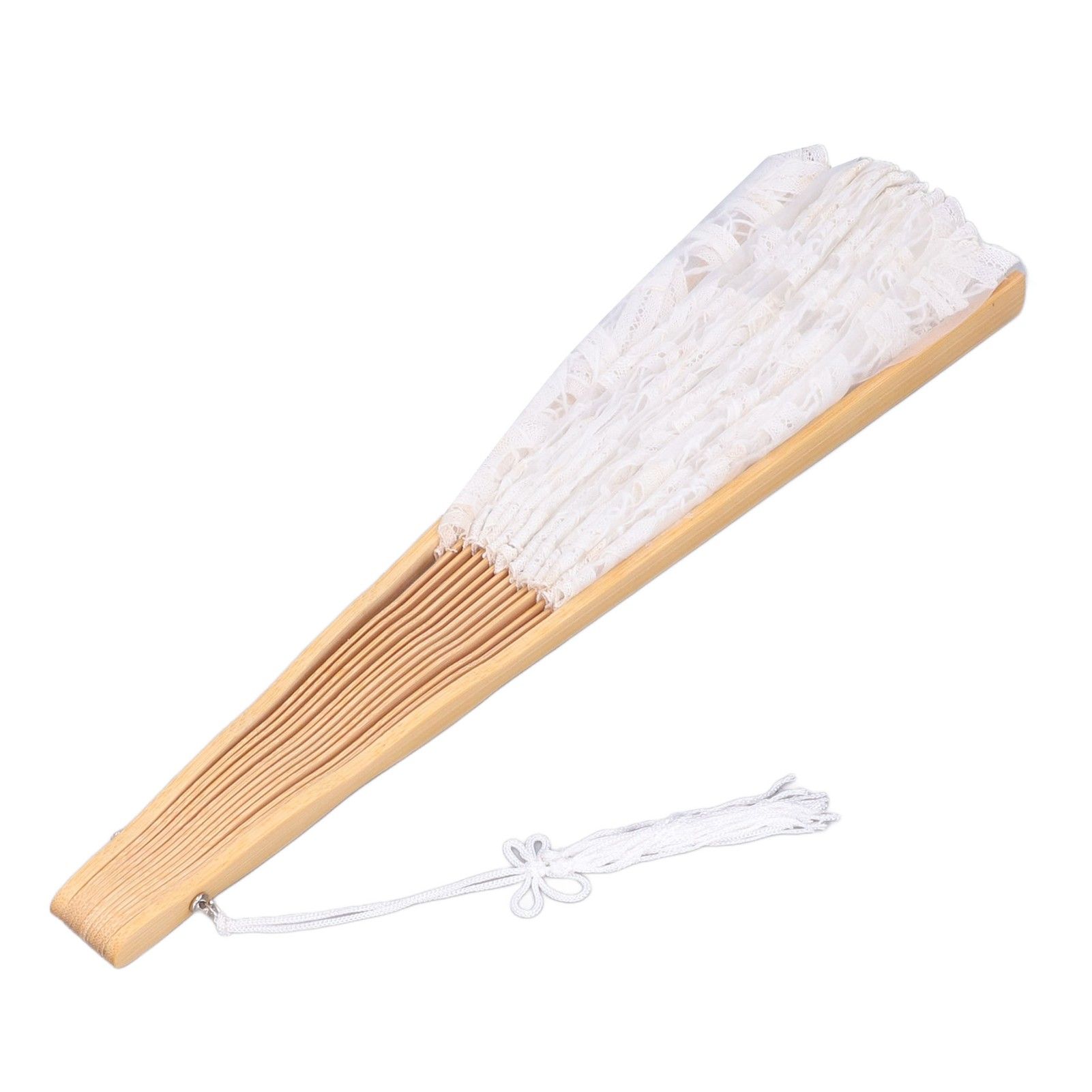 Folding Fan Hallow Lace Bamboo Bones Vintage Style Hand Fan with Tassel for Performance Clothes Decoration GiftWhite — image 6