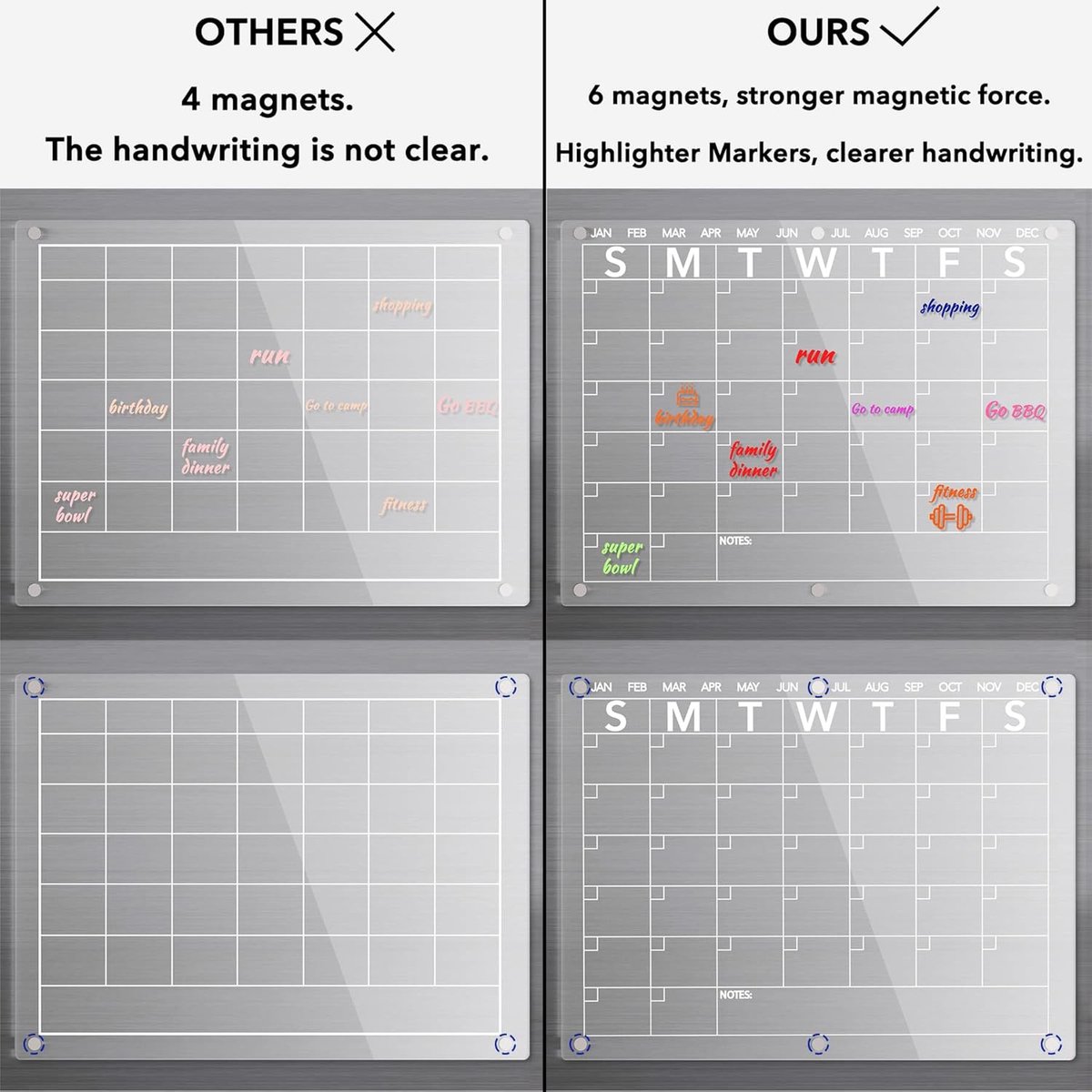 Magnetic acrylic whiteboard for the fridge - Monthly planner with transparent whiteboard for the fridge - with 8 colored markers - 38 × 27 cm — image 4