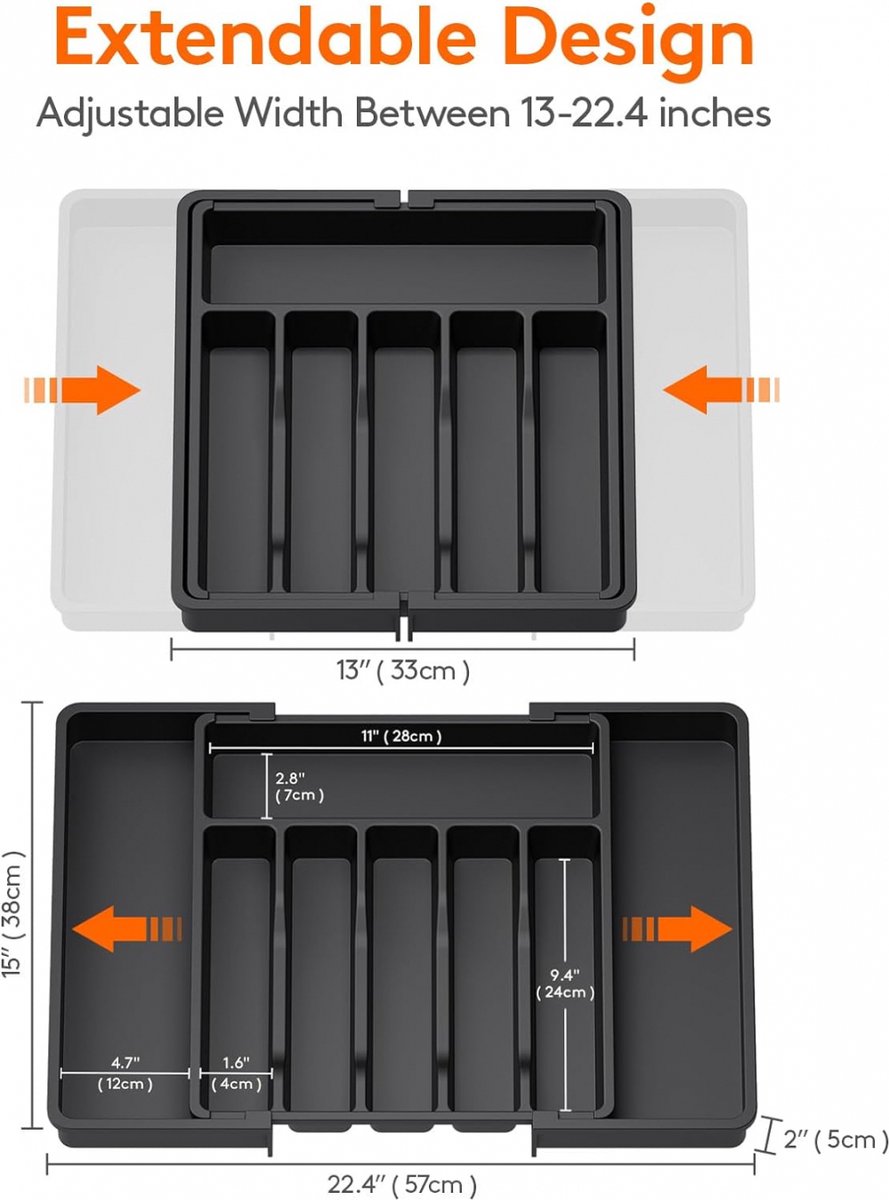 Extendable Cutlery Tray with 8 Compartments - 38 Cm Deep - Cutlery Cassette - Cutlery Drawer Organizer - Kitchen Cutlery Holder - BPA-Free - Organizer — image 5