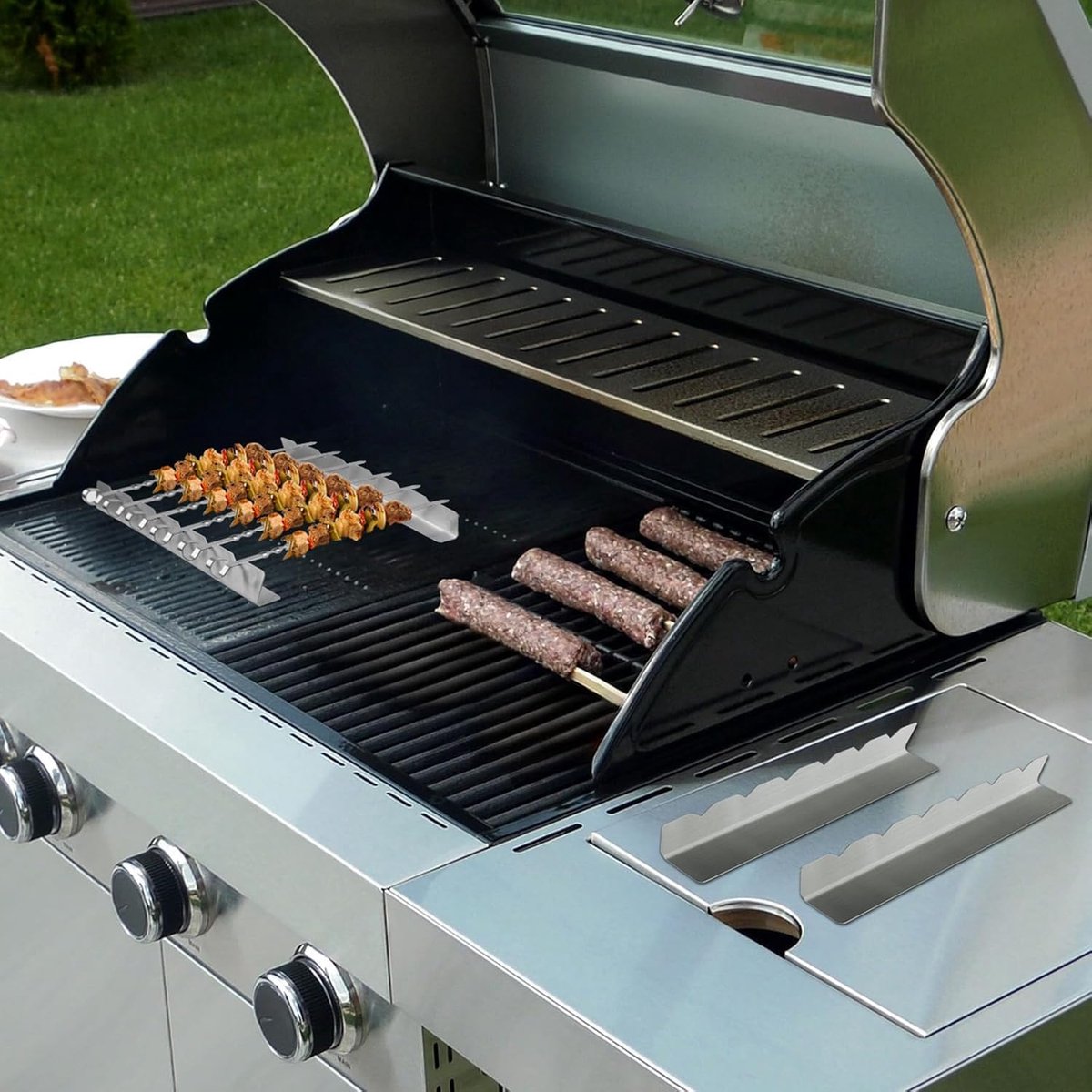 4 pieces - Skewer holder - Stainless steel skewer rack - BBQ Skewer Holder - Stainless Steel Skewer Holder - Shish kebab - stainless steel grill - BBQ — image 4