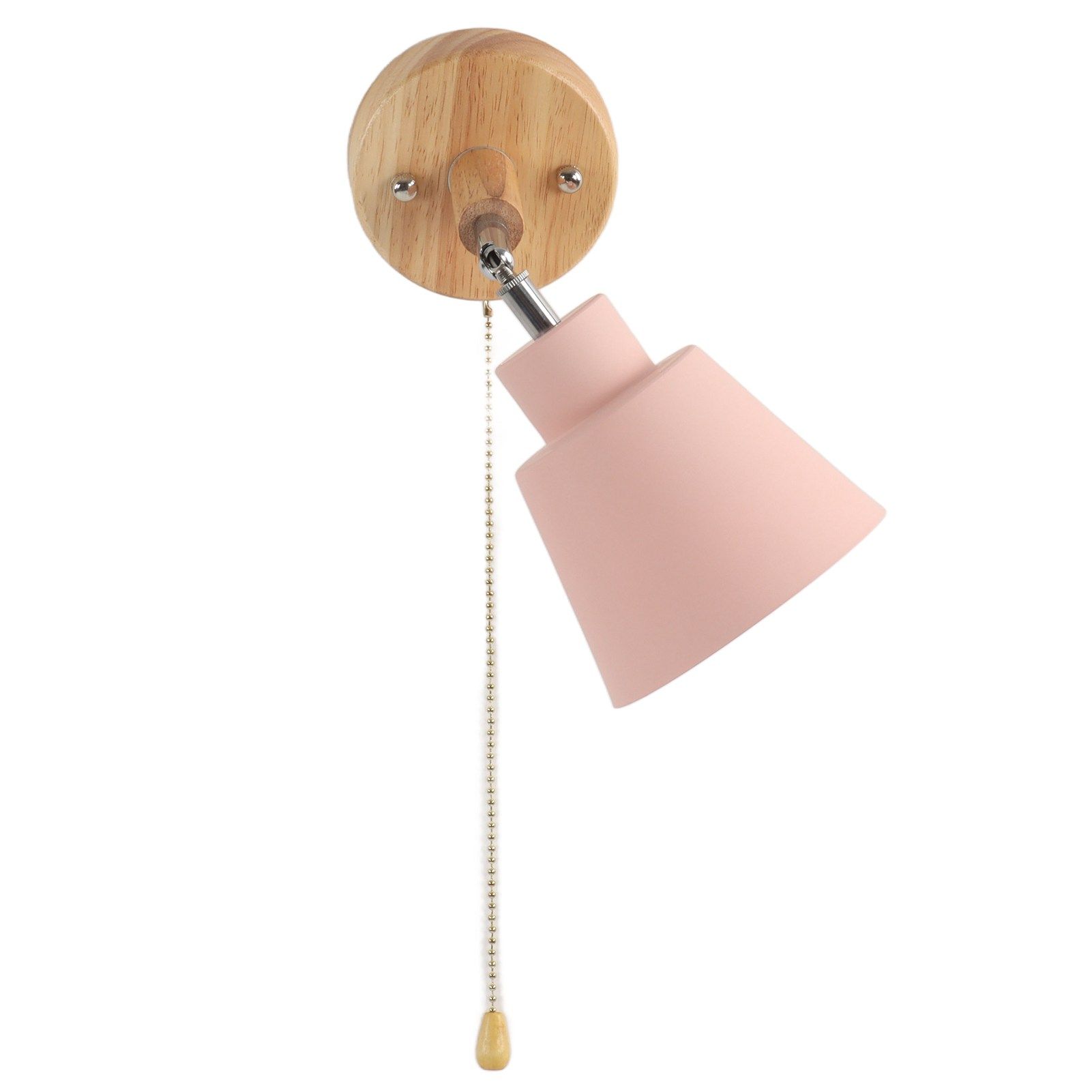 Macaron Bedside Wall Lamp Space Saving Pink Lampshade Wall Sconces with Wood Base for Living Room Bedroom Office 100‑240V — image 5