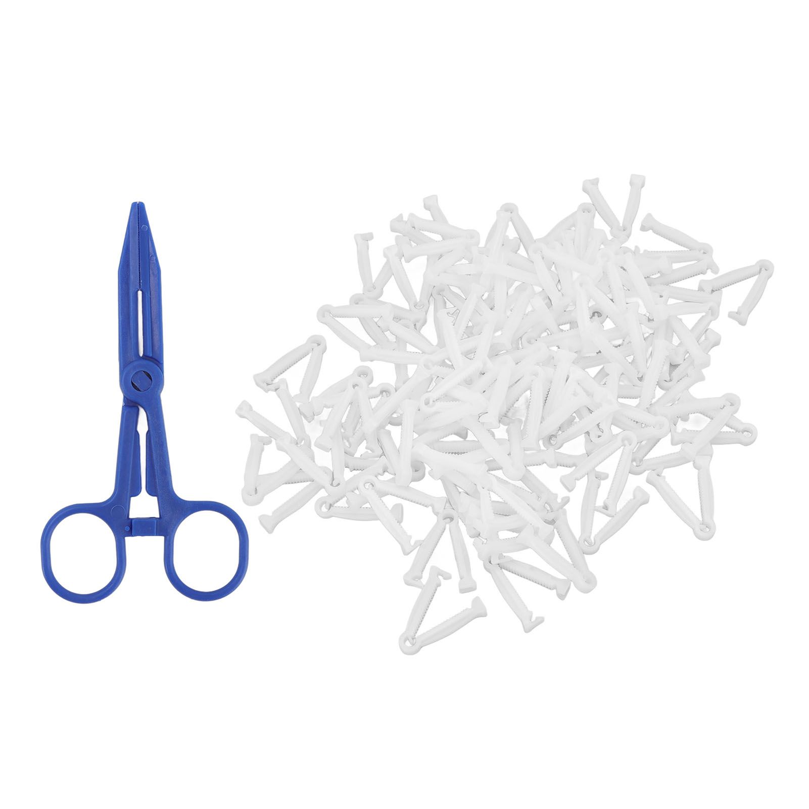 100pcs Pig Umbilical Cord Clamps White Plastic Livestock Umbilical Cord Clips for Production with 1 Hemostatic Forcep — image 3