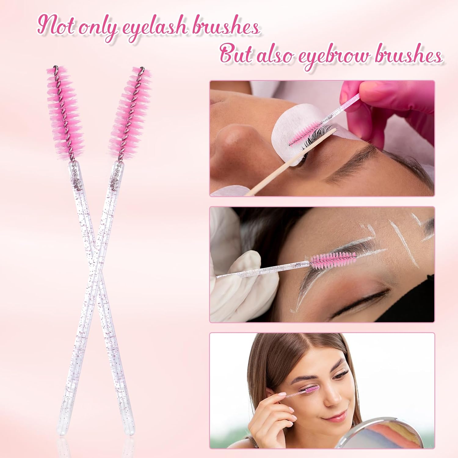 Lash Brush - 100 pieces - Disposable Lash Brush - For Eyelash Extensions - Pink - Crystal Mascara Stick - Applicator — image 4