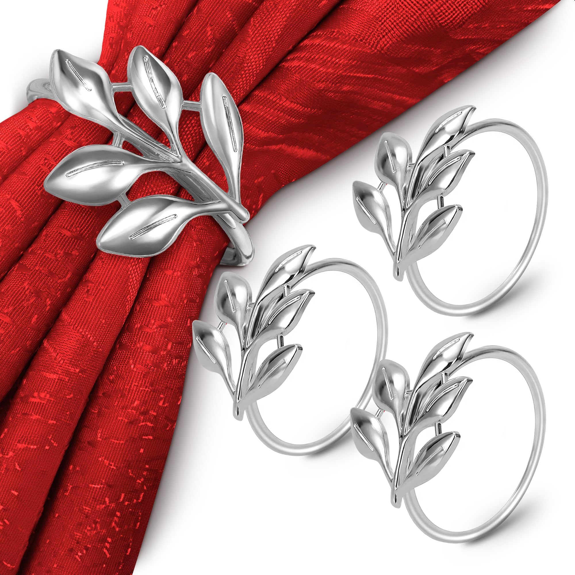 10Pcs Silver Leaf Napkin Rings - Silver Napkin Holder for Party Tables Metal Napkin Rings Napkin Holder for Table Dinner Napkin