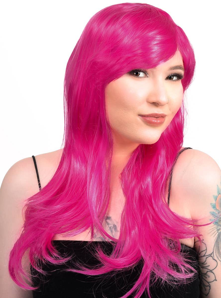 Blair Raspberry Pink Long Wavy Womens Costume Wig
