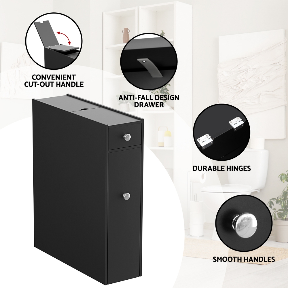 Artiss Bathroom Storage Cabinet Toilet Slim Tissue Box Caddy Holder Side Wooden Black โ image 5