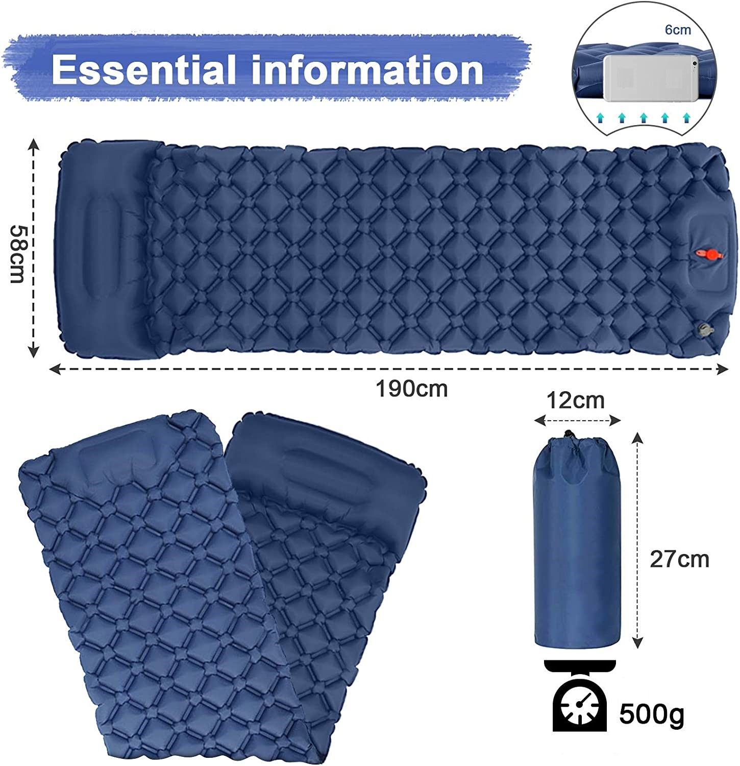 Ultralight Inflatable Camping Sleeping Pad with Pillow for Travelling and Hiking — image 2