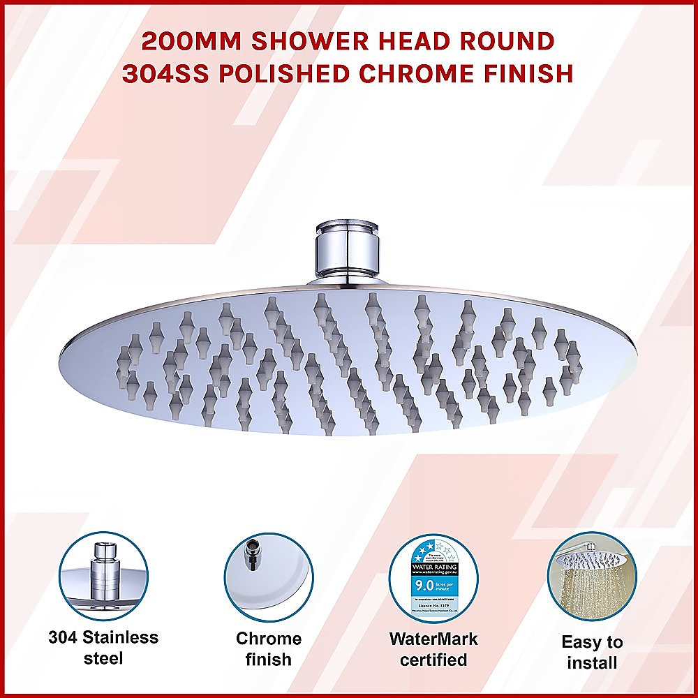 200mm Shower Head Round 304SS Polished Chrome Finish โ image 3