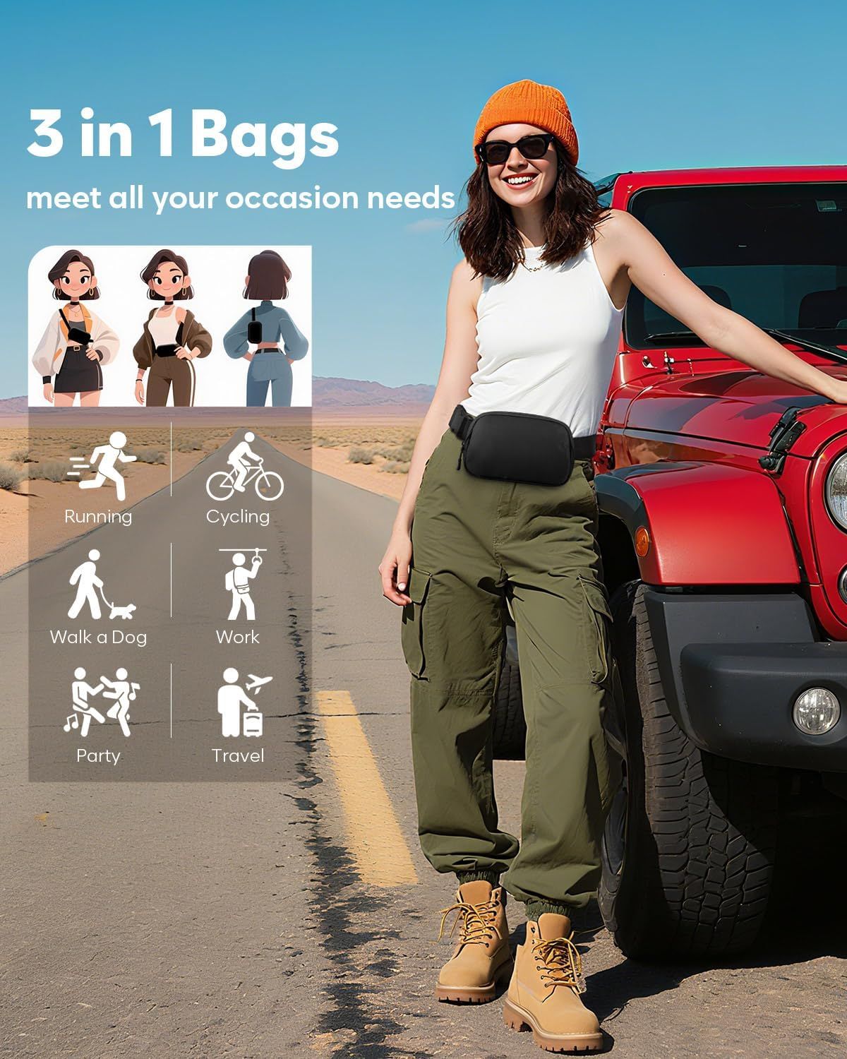 Fanny Packs for Women Cross Body Bag Waterproof Belt Bag with Adjustable Strap and Zipper Back Pocket Small Crossbody Bags Fashion Waist Packs for Workout — image 3