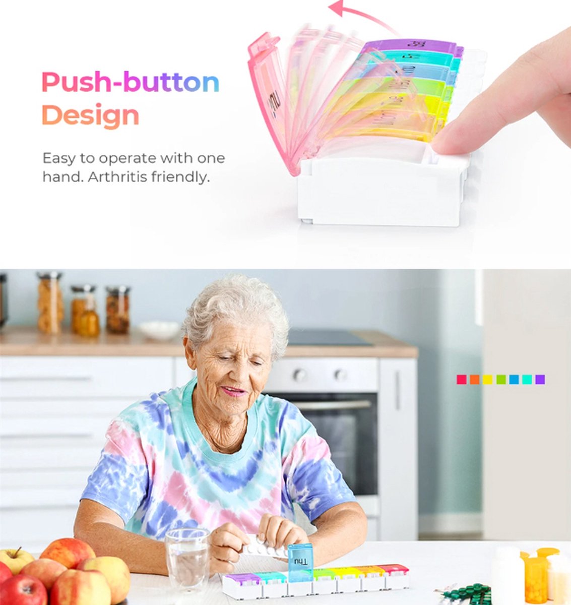 XXL Pill Box | Small Pill Box | Medicine Box | Pill Box | Sunday to Saturday | 7 Days | 1 Week | Push Button | Multicolor — image 4