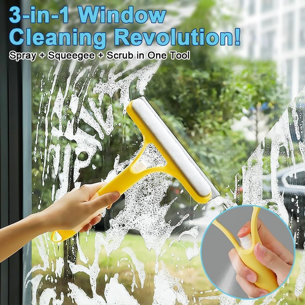 3-in-1 Window Wiper with Spray - Squeegee, Washer & Microfiber Cleaner for Streak-Free Windows, Showers & Cars - Set of 1 โ image 4