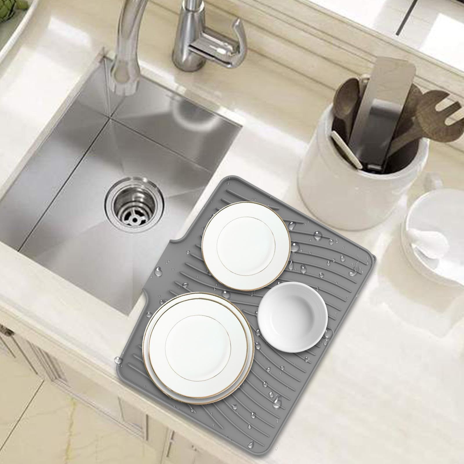 Dish Drying Mats for Kitchen Counter, Non-Slip Silicone Dish Drying Mat, Heat-Resistant Drain Pad for Kitchen — image 3