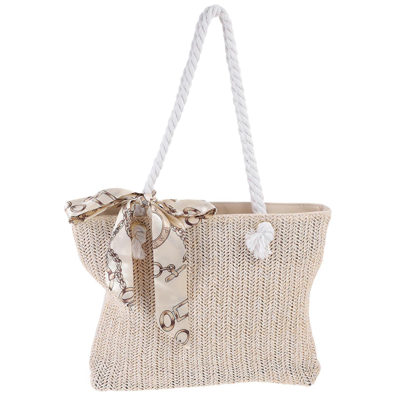 Women's Woven Tote Bag Large Beach Handbag Beige Woven Tote — image 2