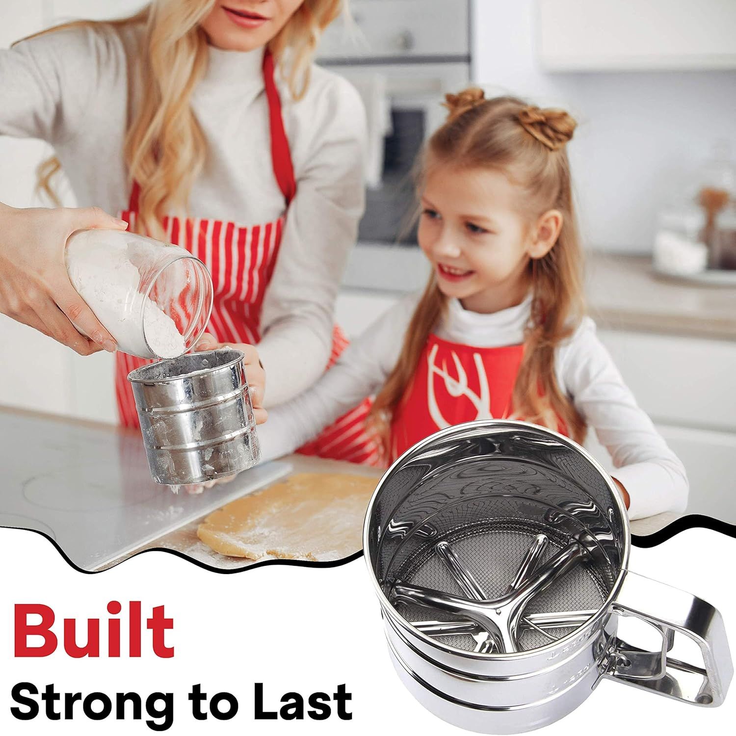2.5 Cup Flour Sifter, Semi Automatic Small Baking Sieve, Stainless Steel, Fine Mesh Sieve Flour Duster — image 5
