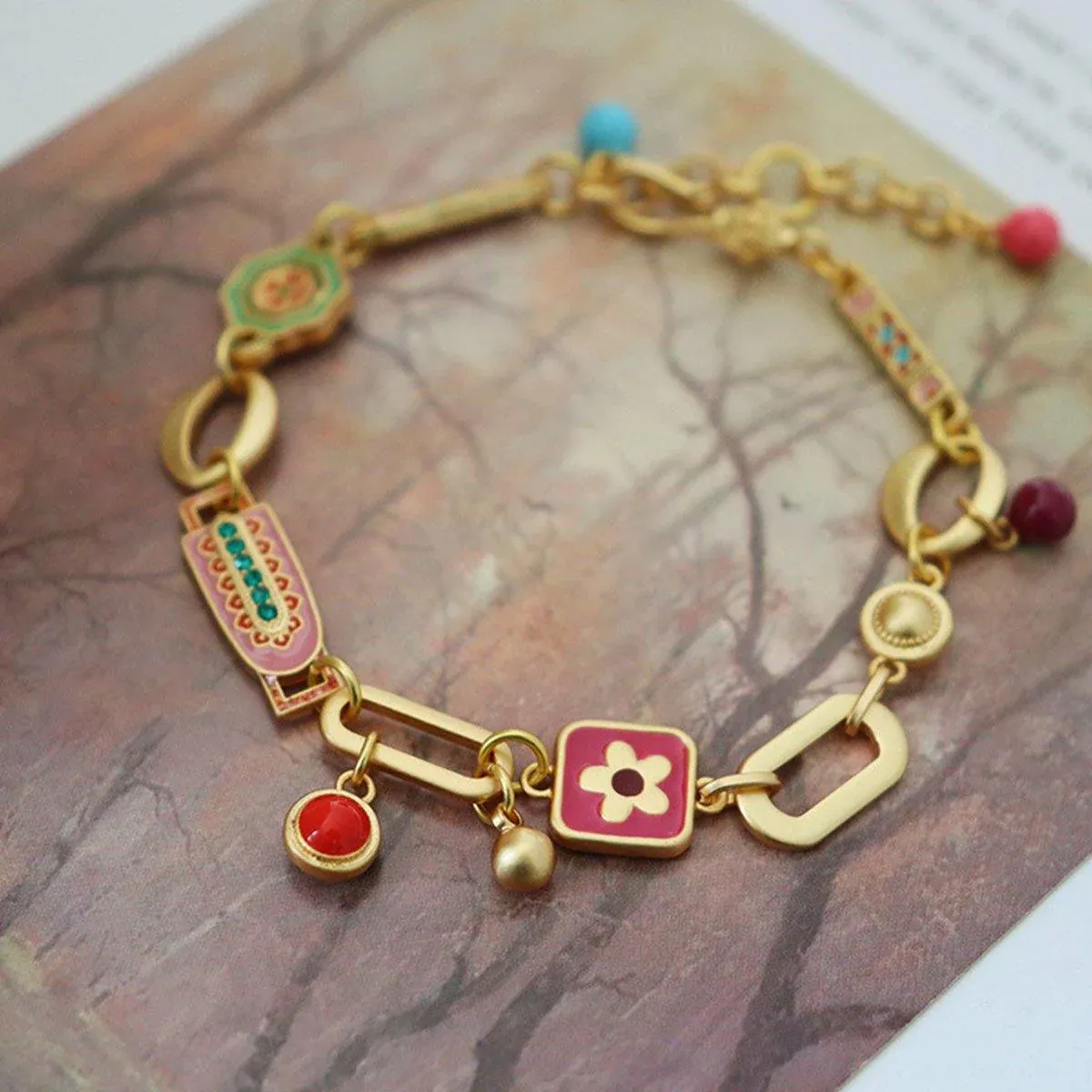 Chinese Vintage Colourful Flower Bracelet Simple Hand Jewelry for Women โ image 5