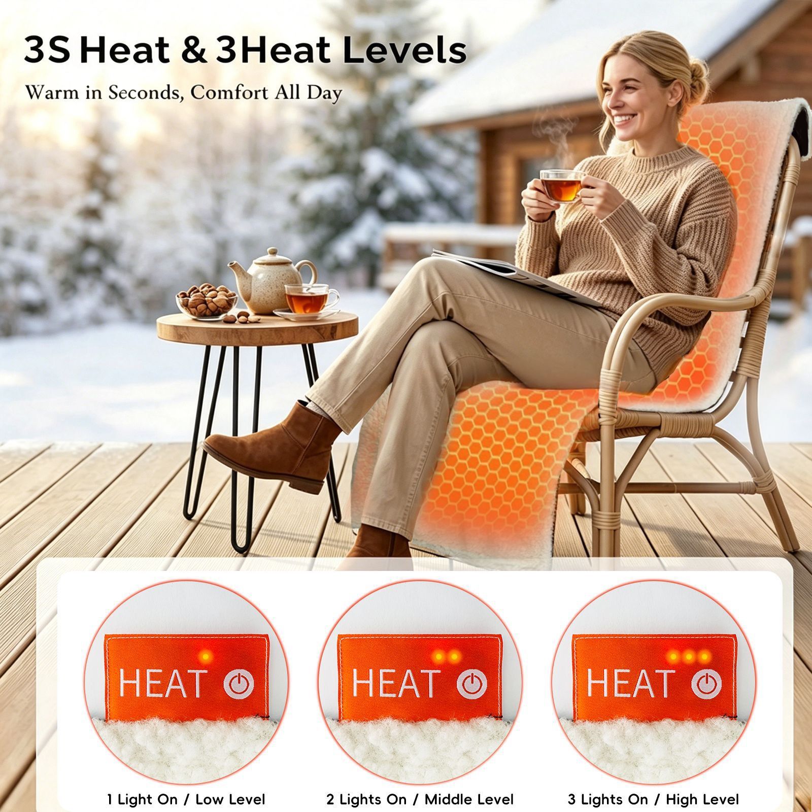 USB-Powered Heated Seat Cushion and Throw Blanket, Soft Flannel Fleece, Fast Heating with 3 Temperature Settings, Portable for Home, Office, Outdoor — image 3