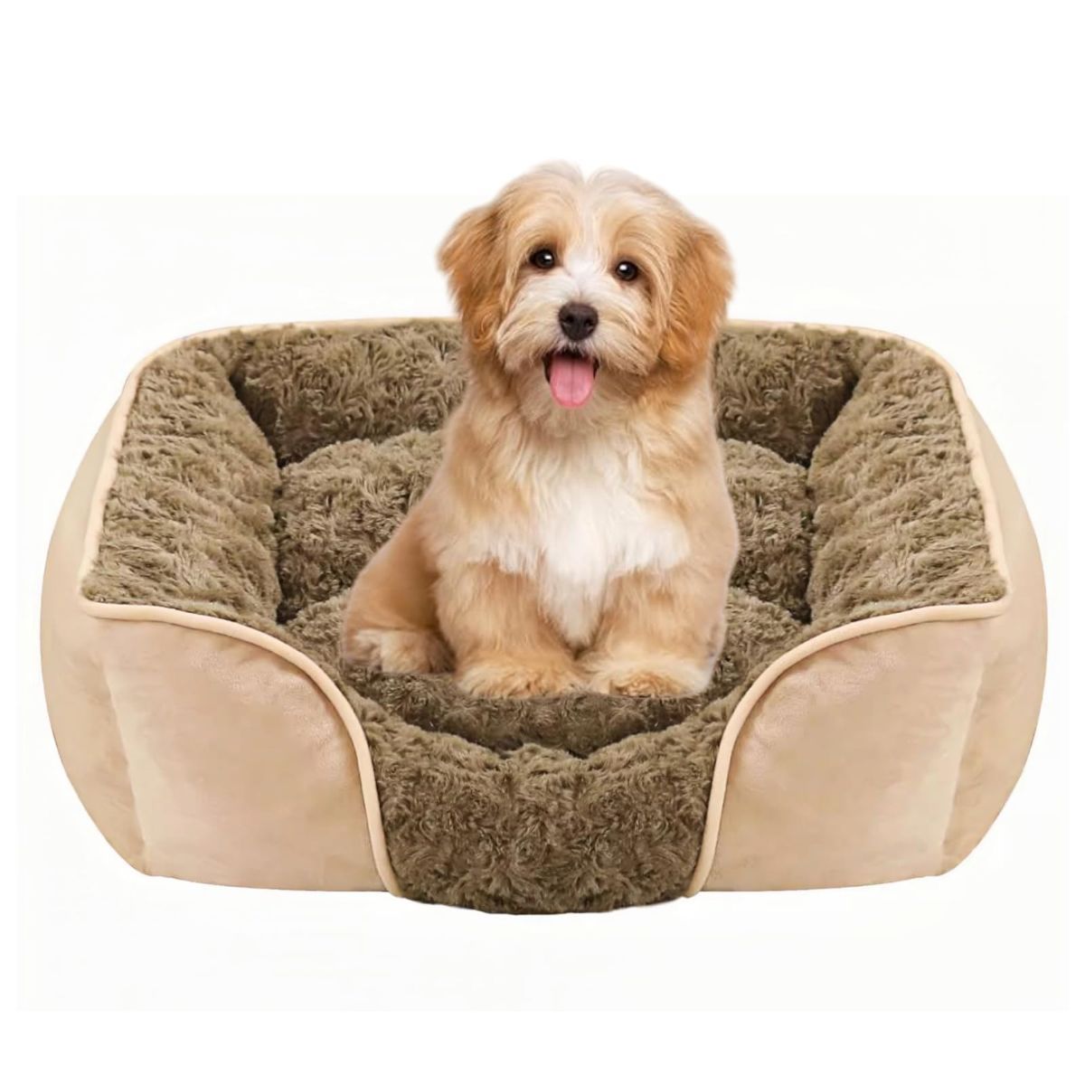 Dog Bed for Small Medium Dogs, Cat Bed for Indoor Cats. Washable Orthopedic Dog Bed. Removable Sleeping Mat, Durable Pet Bed with Anti-Slip Bottom - Camel