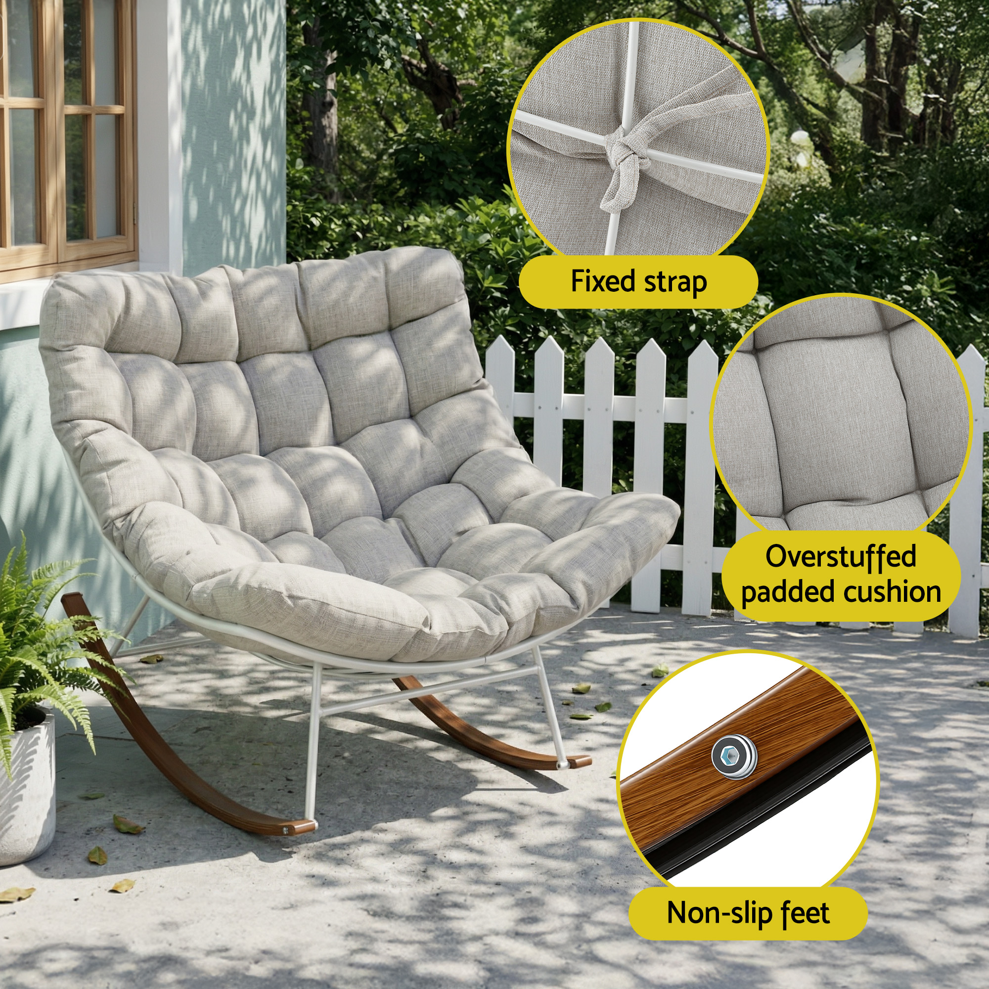 Gardeon Outdoor Rocking Chair Furniture Papasan Recliner Garden Patio Lounge Setting White — image 6