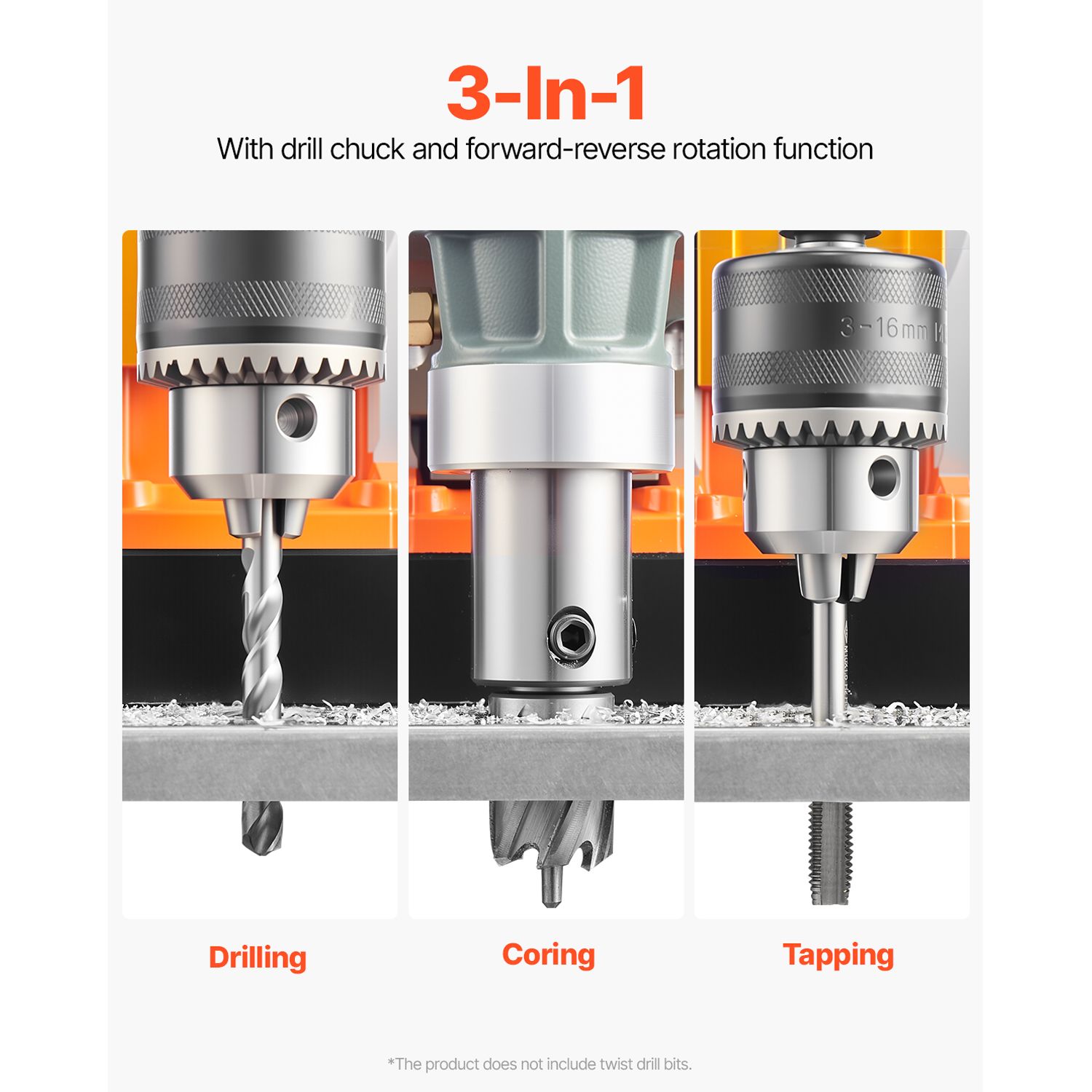 Magnetic Drill, 1450W Motor 1.6 in Boring Diameter, 2810 lbf Portable Electric Mag Drill Press, with 2 Coring Bits, Variable Speed, Drilling Machine for Metal — image 3