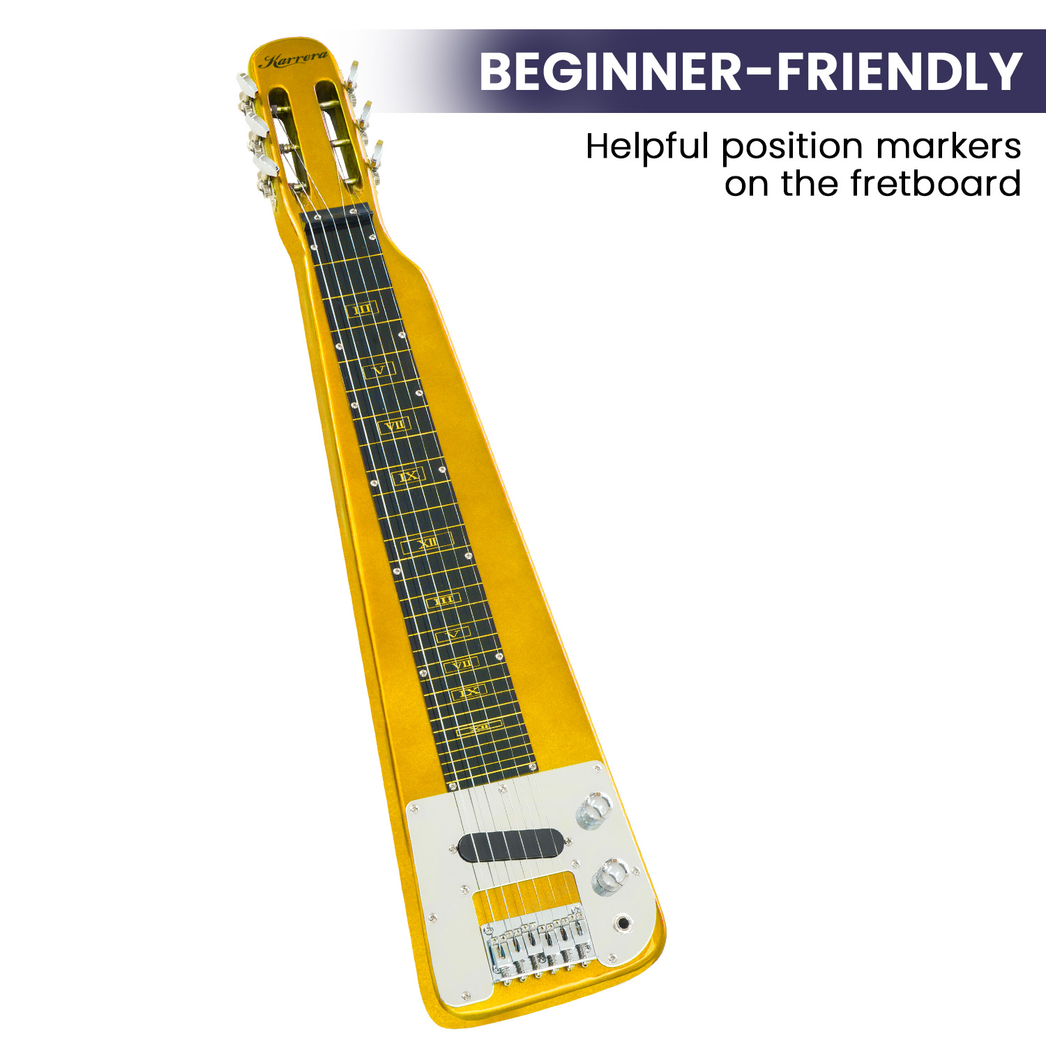 Karrera 29in 6-String Lap Steel Hawaiian Guitar - Metallic Gold — image 6