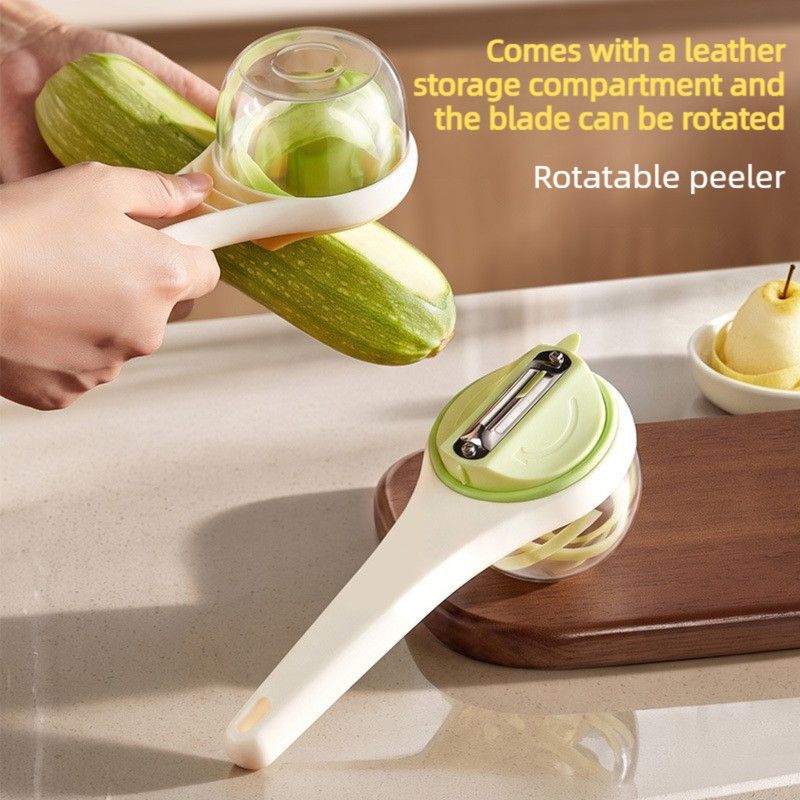 Rotatable Vegetable Peeler with Peel Storage Container, Anti-Splash Stainless Steel Peeling Tool—Yellow — image 2