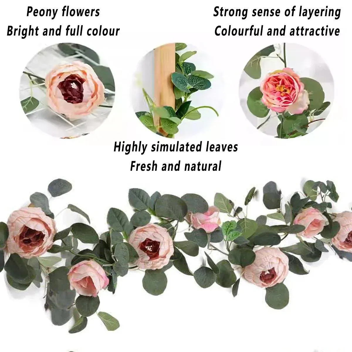 170cm Peony Flower Rattan Fake Flower Vine Artificial Decoration for Home Party — image 6