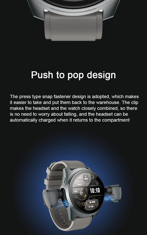 2-in-1 Smartwatch /Earphones & Charging Dock | 4GB MP3, Health Tracker | Titanium Grey | World’s First Patented — image 6