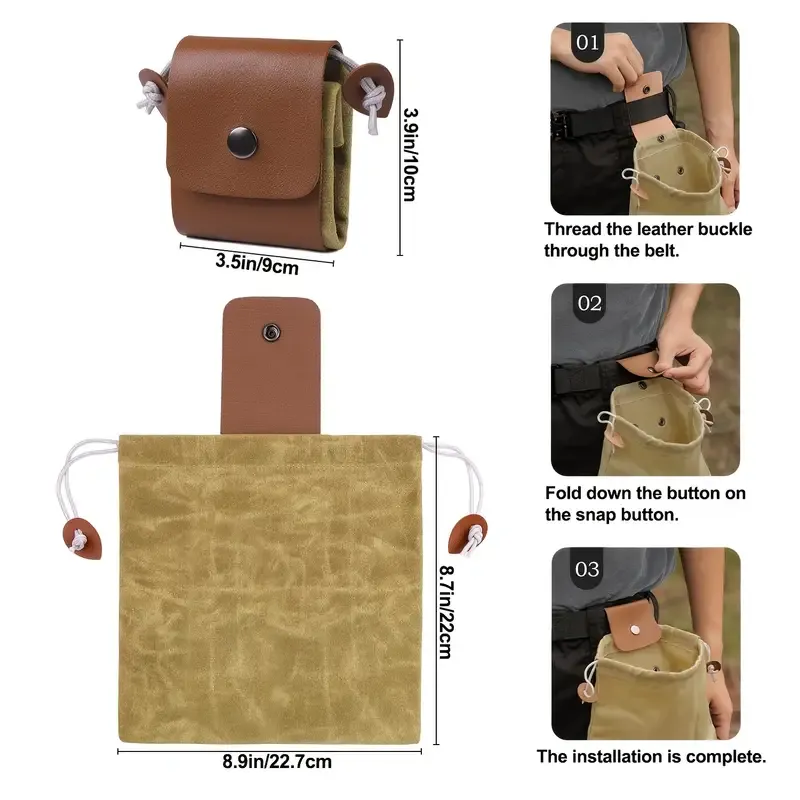 Canvas Foraging Bag Outdoor Fruit Picking Pouch Waist Pack Bushcraft Tool Bag PU Leather Lightweight Foldable Organizer/green โ image 4