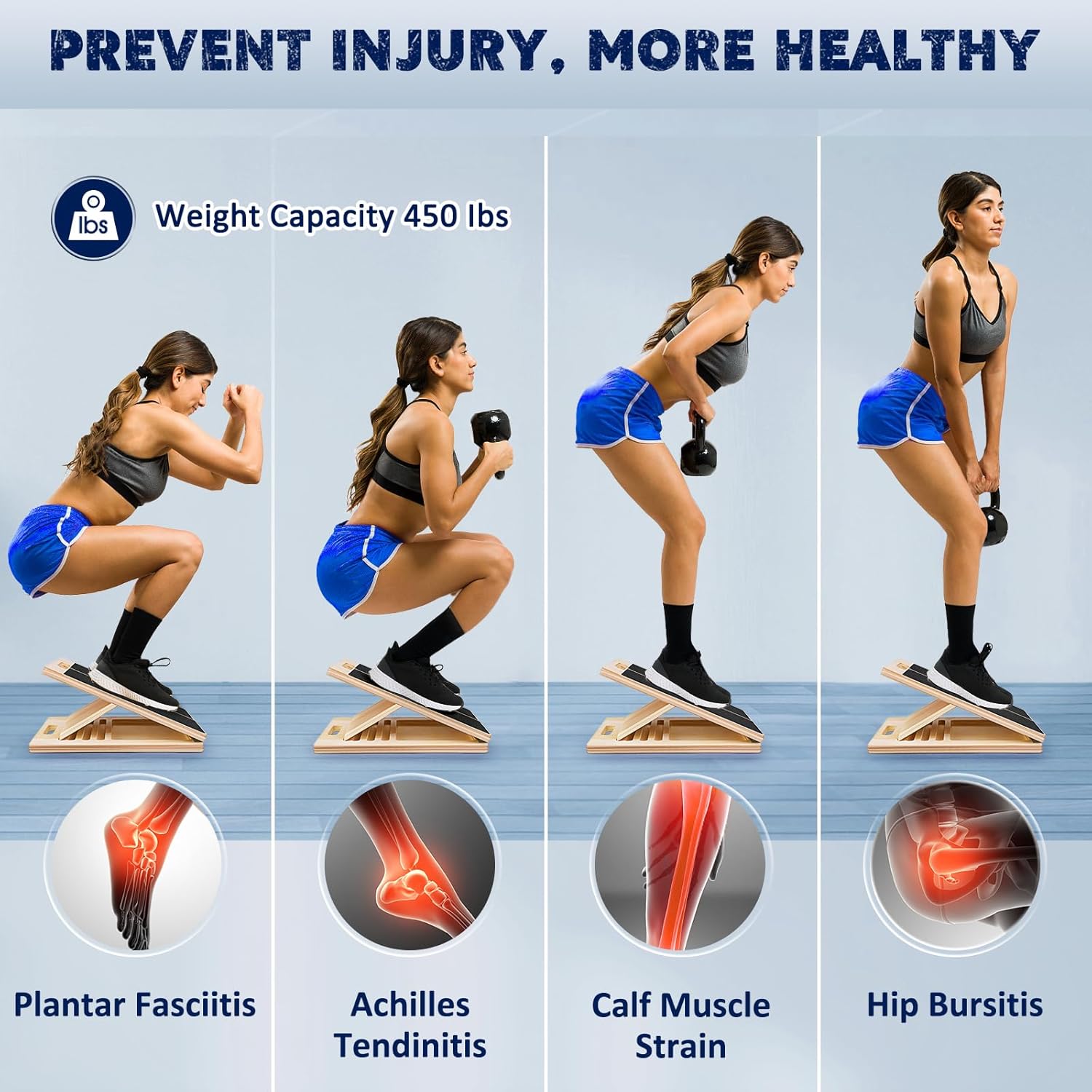 Portable Wooden Slant Board for Calf Stretching Squats Calf Stretcher Pilates Physical Therapy Equipment Adjustable Incline Board for Knees Ankle Heel Feet Leg — image 5