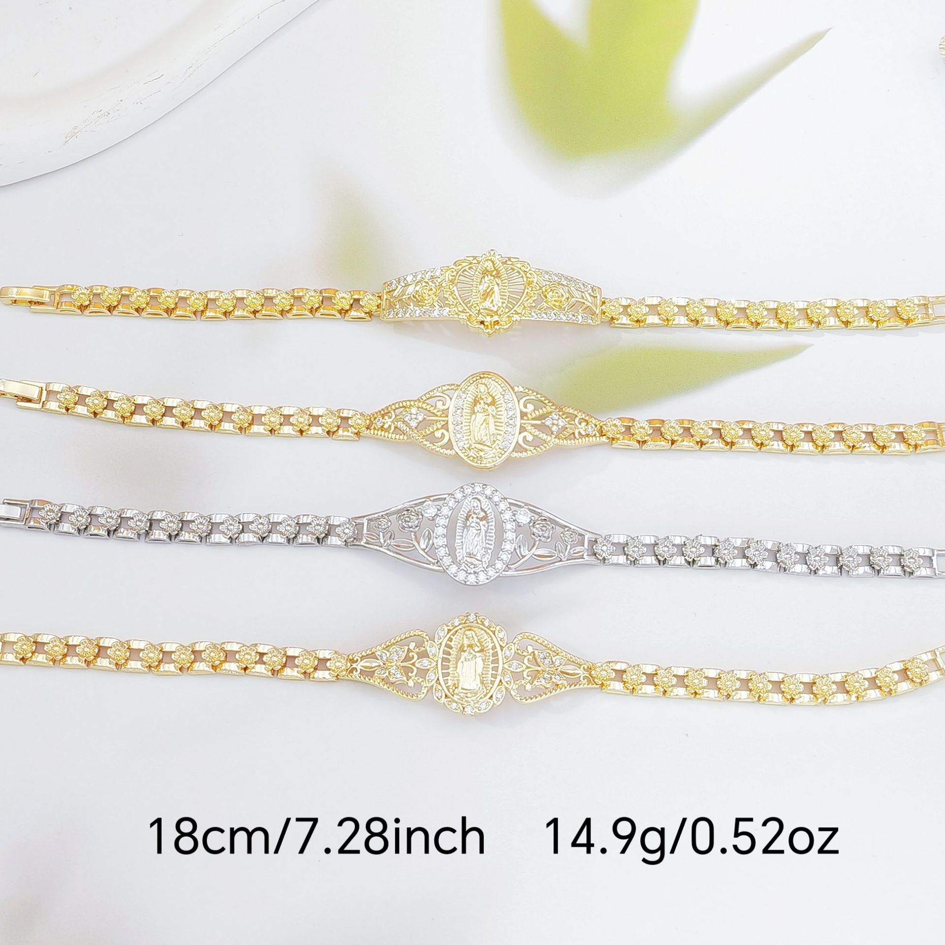 Elegant Hollow Floral Geometric Bracelet – Gold-Plated Copper Fashion Jewelry with Delicate Chain Design(R80) — image 2