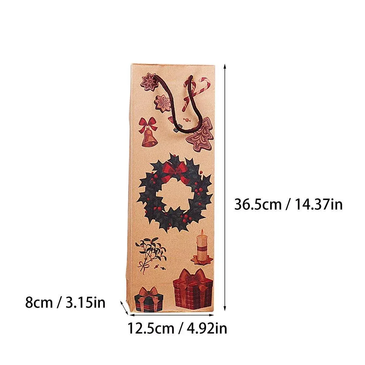20PCS Christmas Wine Bottle Gift Bags Kraft Paper Red Wine Bag Holiday Set - Christmas Wreath — image 4