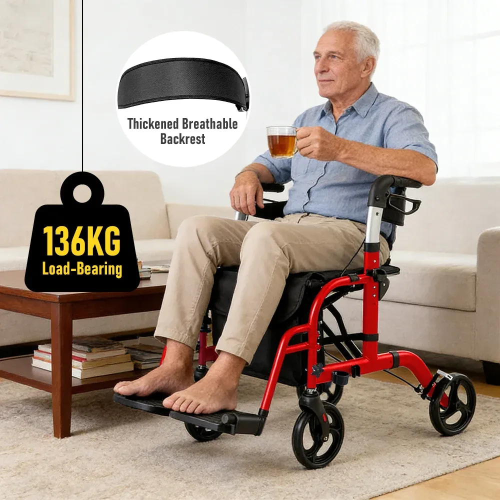 2-in-1 Foldable Aluminium Rollator Walker with Seat, Adjustable Handles, 8" All-Terrain Wheels, Detachable Storage Bag, 136kg Capacity, Lightweight Walking โ image 5