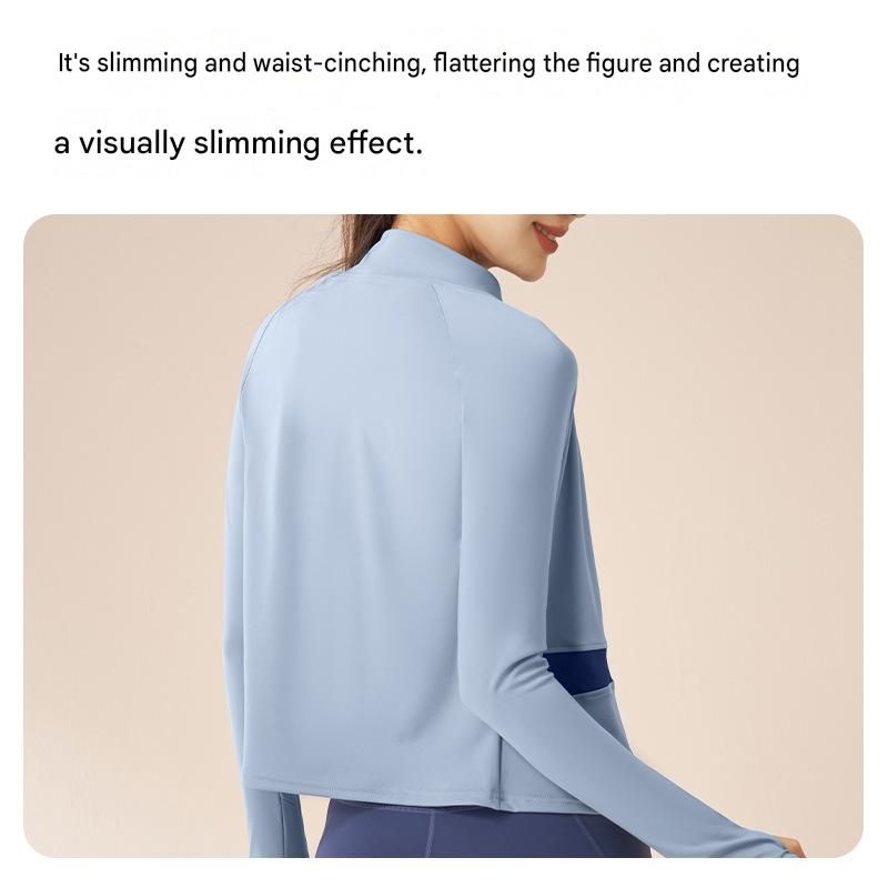 L size Women's 2-Piece Running Yoga Set - Blue Colorblock Zip Jacket and Blue Faux Two-Layer Leggings, Slim Fit High Stretch Gym Activewear for โ image 4