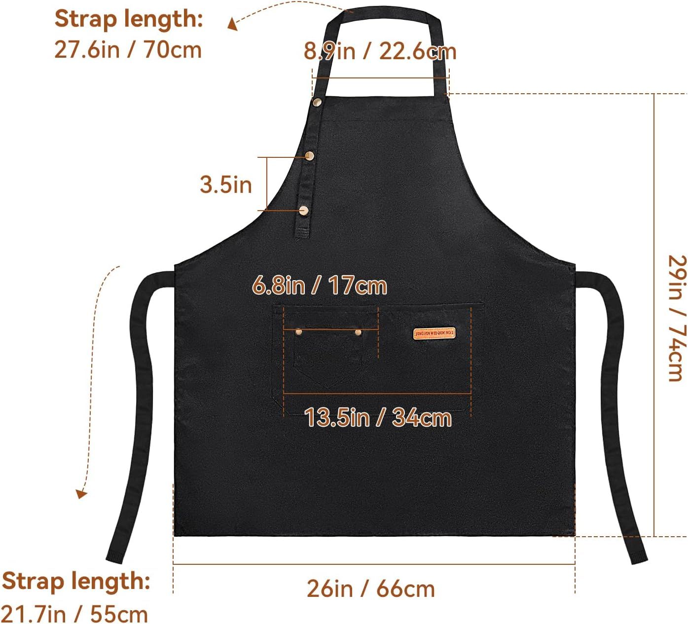 Waterproof Canvas Kitchen Apron with Adjustable Neck Strap and Front Pocket, Cooking and BBQ Apron for Adults, Black, 64.8 x 71.1 cm โ image 5