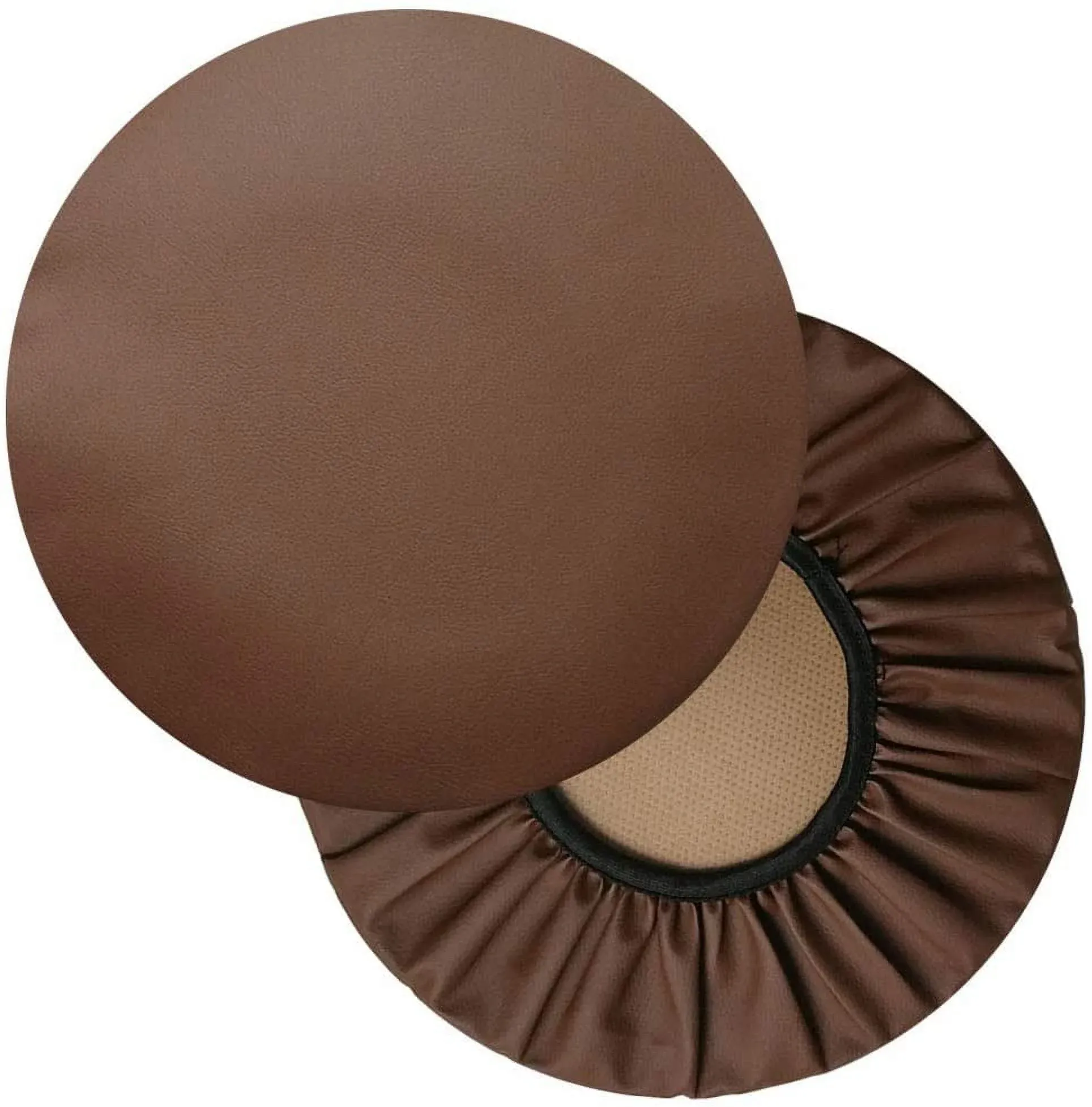 2 Pack Round Bar Stool Covers, Waterproof PU Leather Anti Slip Seat Slipcovers, 16 Inch Brown