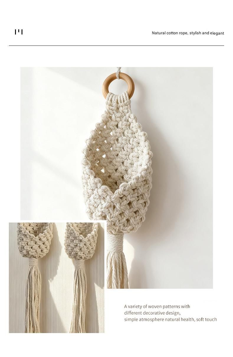 2-piece White Macrame Hanging Plant Holder - Cotton Rope Wall Basket, Bohemian Style Decor for Indoor Plants - Space Saving & Multi Scene Use — image 6