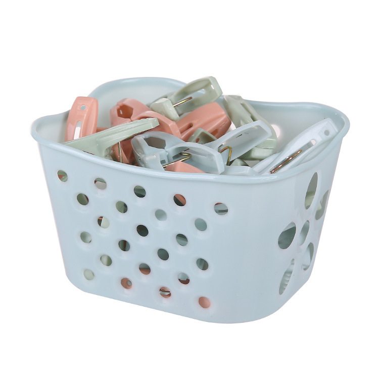 30 Pack Windproof Plastic Clothes Pegs with Storage Basket, Strong Laundry Clips for Socks, Underwear, Towels and Sheets, Blue
