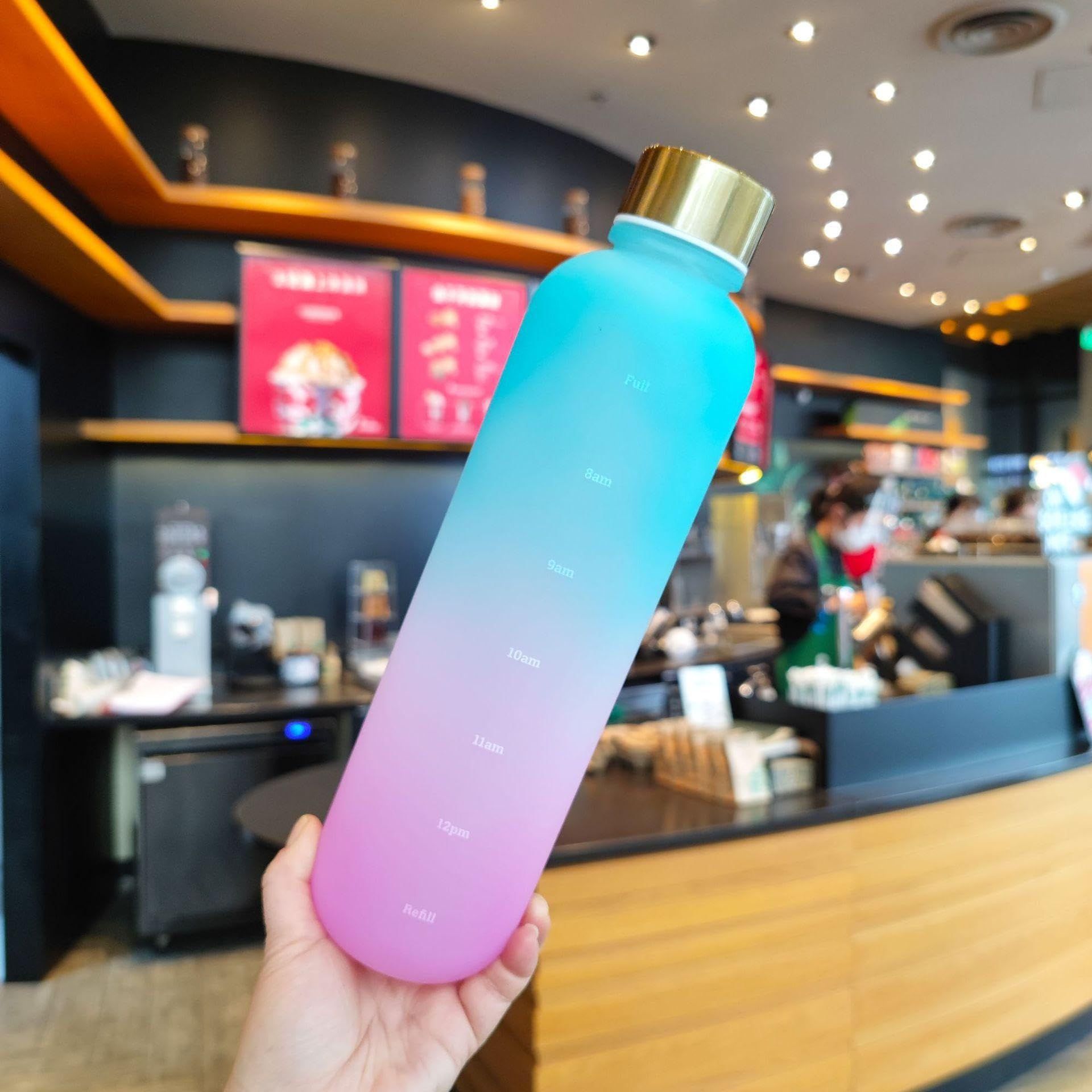 Water Bottle Portable Travel Student Fashion Matte Gradient Copper Cap Sports Outdoor Space Plastic Cup — image 3