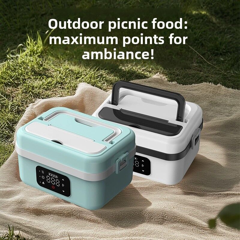 1L Black-Blue Cordless Waterless Heated Lunch Box - Portable 304 Stainless Steel Bento Box for Picnic Students Office Workers, Timed Insulation & USB โ image 4